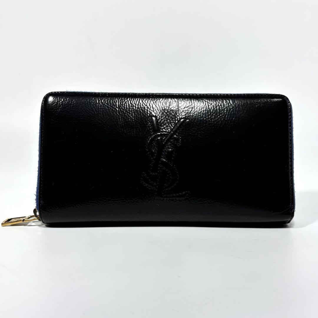 福袋安いいね半額ストア 長財布 ✨美品✨イヴサンローラン YSL 青 黒 型押し パテントレザー 小物
