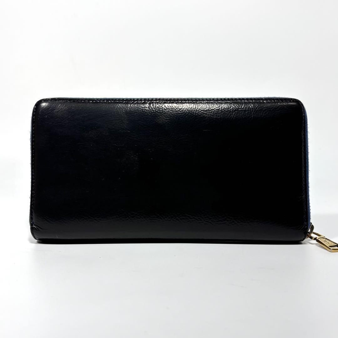 ✨美品✨イヴサンローラン 長財布 YSL パテントレザー 型押し 黒 青
