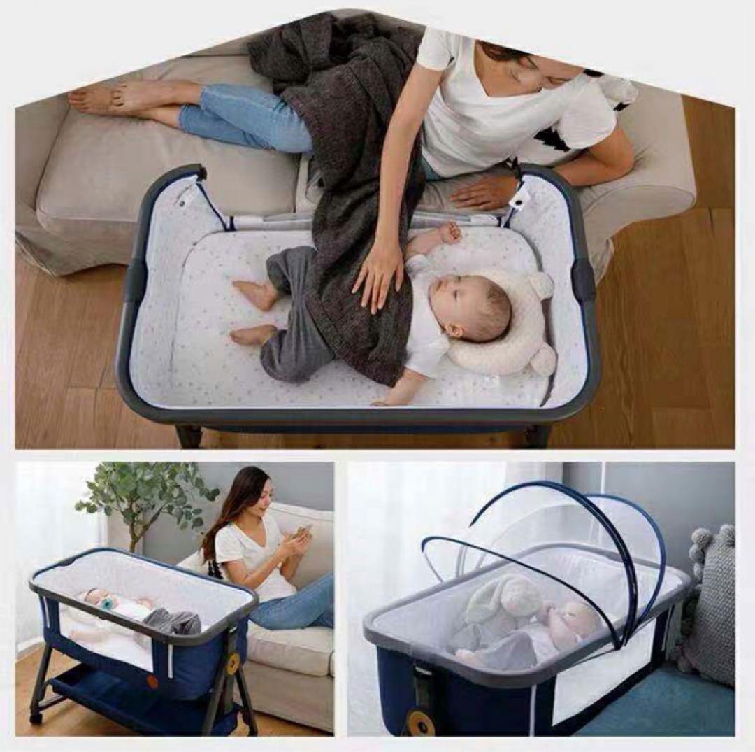 未使用美品　HZDMJ ベビーベッド 折りたたみ　グレー