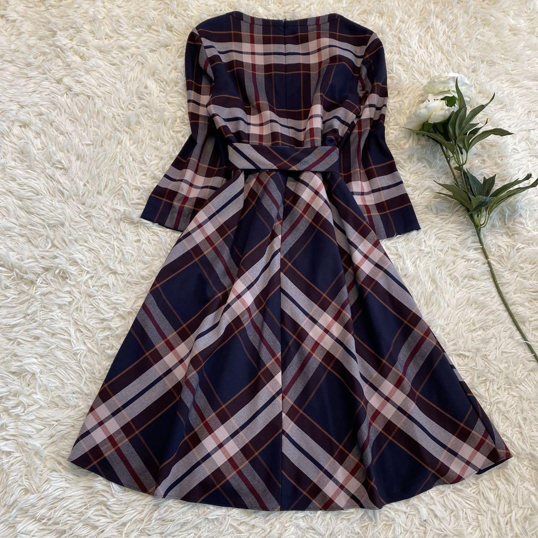【超安い】 LAURA ASHLEY】 ウエストリボン チェック ロングワンピース ワンピース