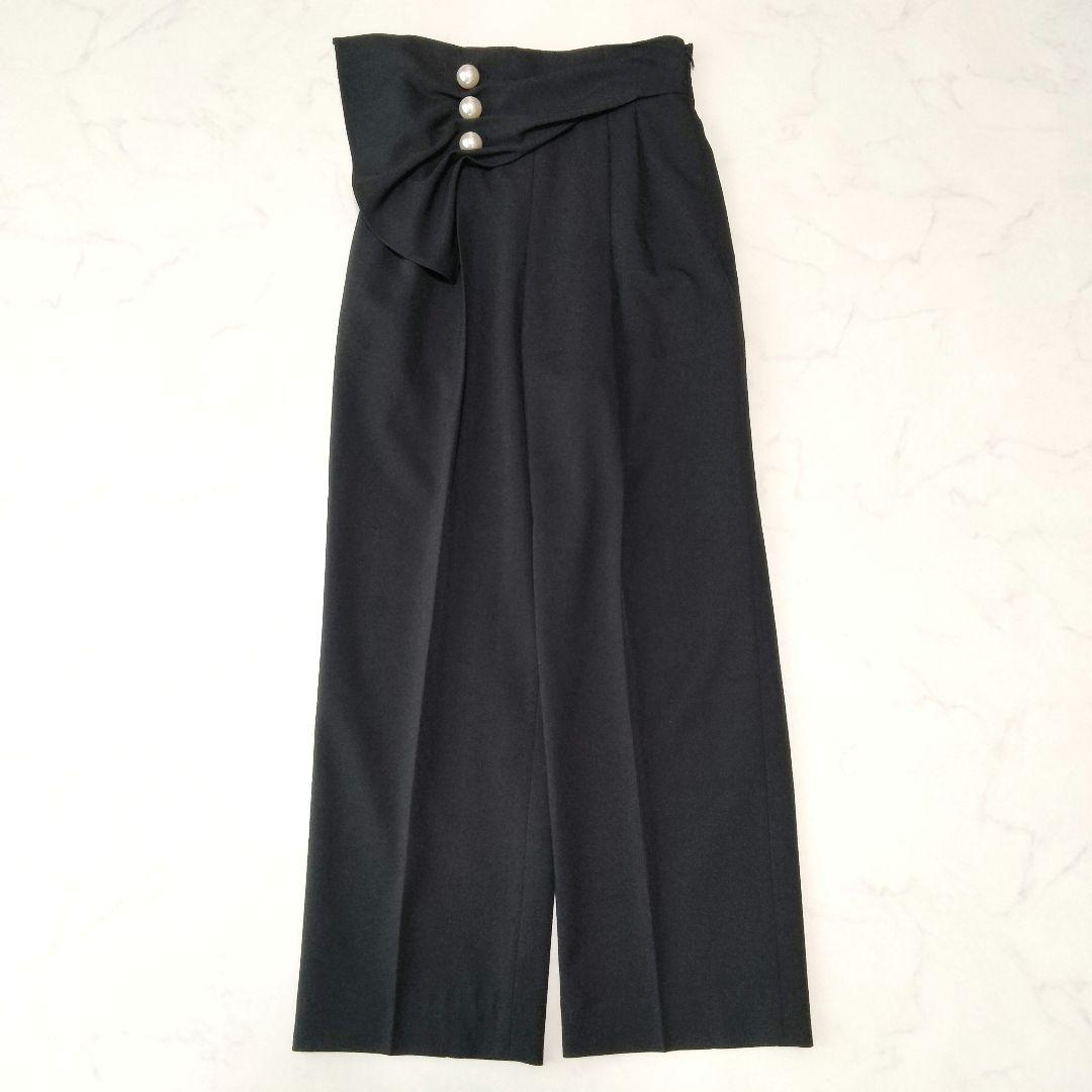美品　CFLFORD／セルフォード　 ハイウエストパールベルトパンツ　ブラック