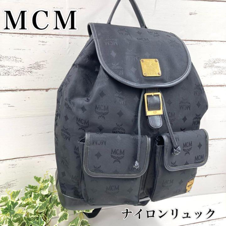 MCM リュック バックパック レディース レザー×ナイロン 総柄 ブラック