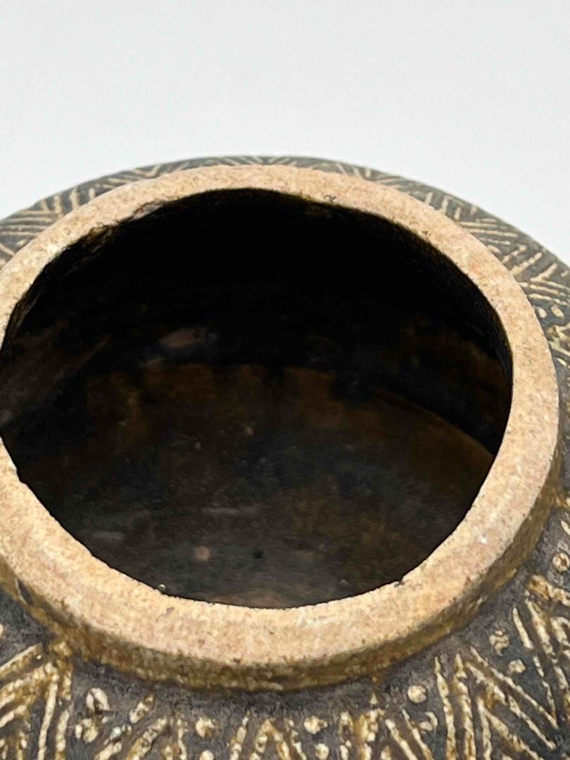 北宋時代 青磁 天目吉州窯菱格紋刻花茶入壺 蓋付き 茶入 茶道具