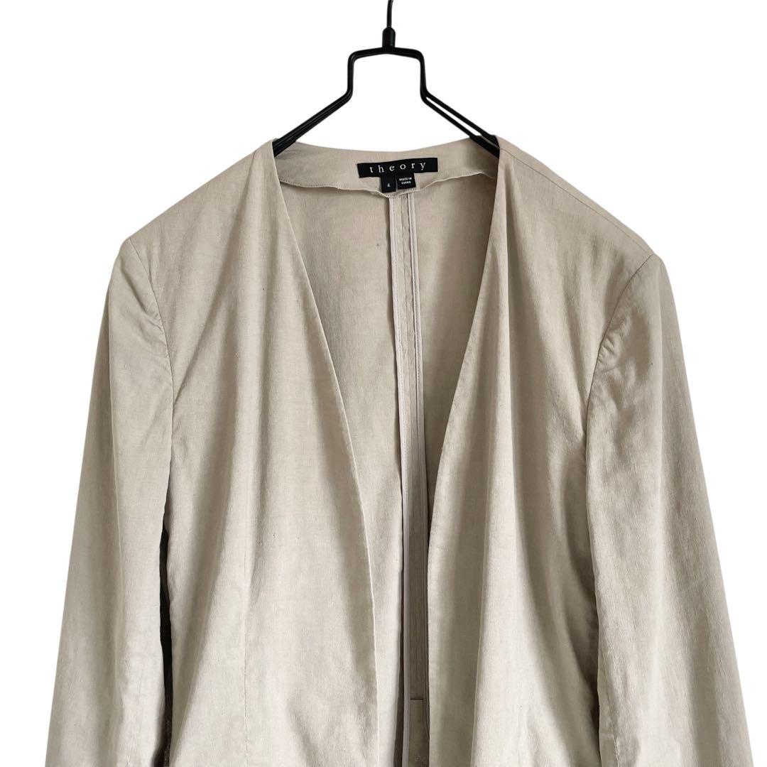 超美品》 セオリー ノーカラージャケット リネン 麻 ストレッチ