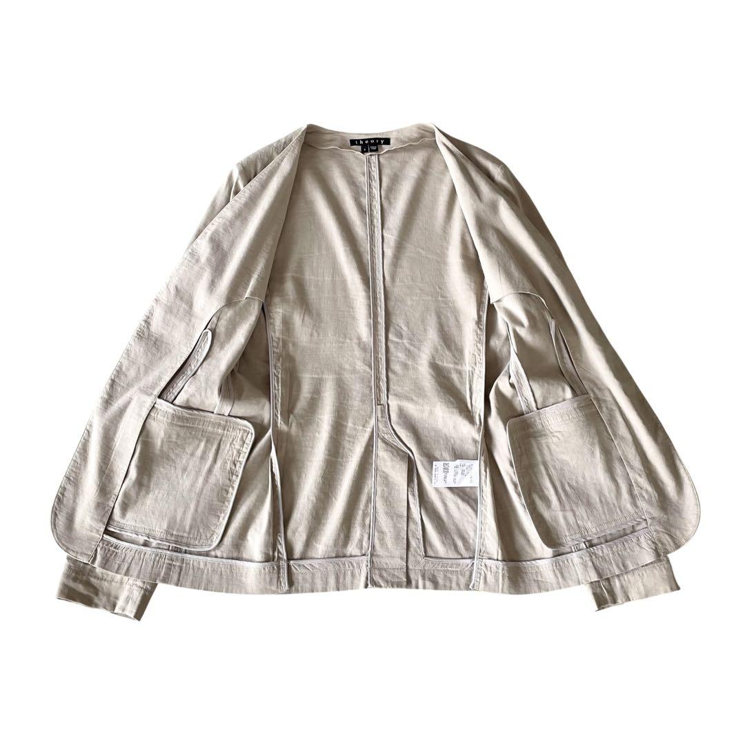 【美品】theory セオリー ストレッチ リネン ノーカラージャケット ロング 超美品》 セオリー ノーカラージャケット リネン 麻 ストレッチ
