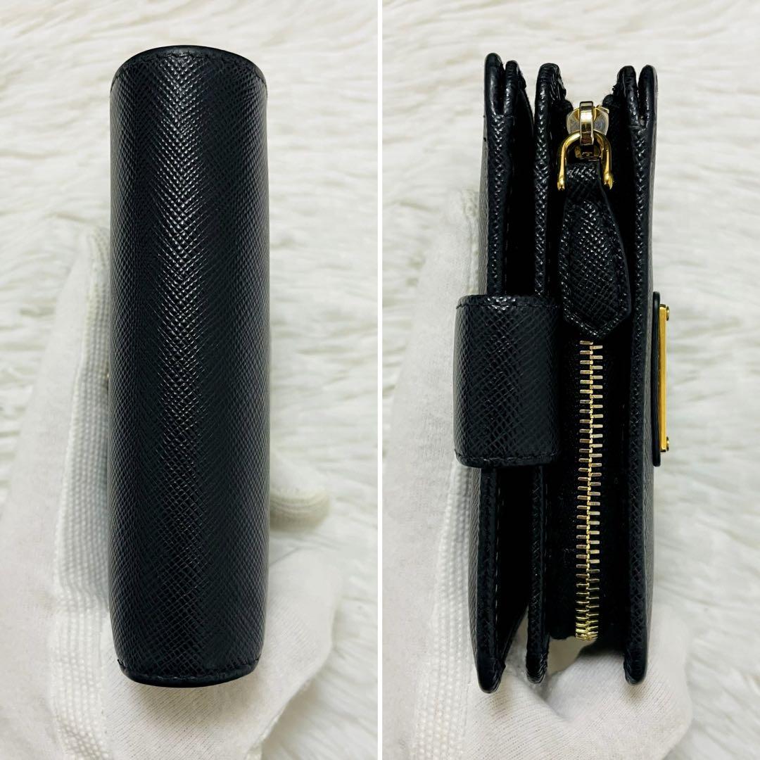 極美✨PRADA 二つ折り財布 サフィアーノ 三角ロゴ レザー ブラック