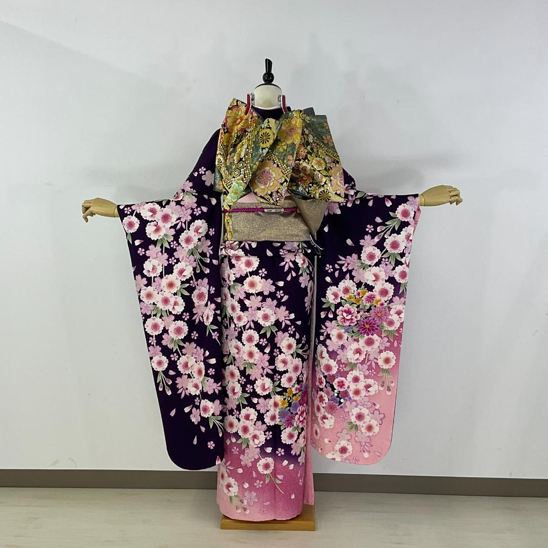 美品　正絹お振袖　7点フルセット　M～Lサイズ　紫　ふんわり系