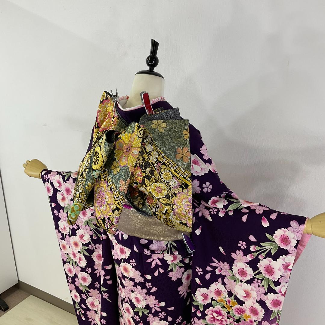 美品　正絹お振袖　7点フルセット　M～Lサイズ　紫　ふんわり系