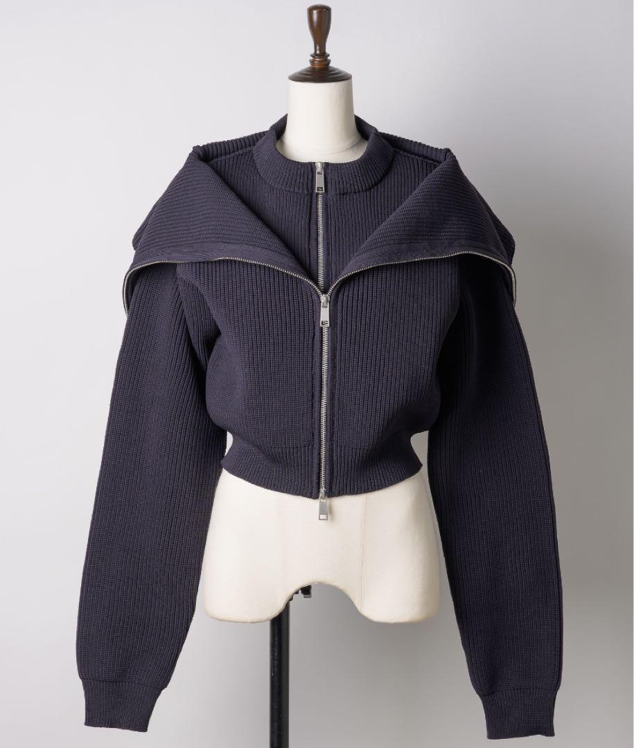 yae ダブルジップビックカラーカーディガン Double zip