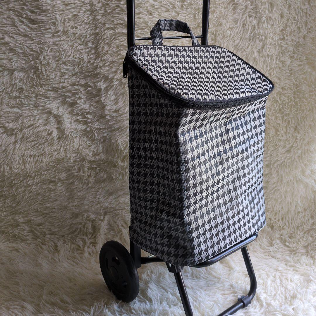 【美品】買い物カート　保冷手持ち可能　千鳥柄　ショッピングカート　お買い物