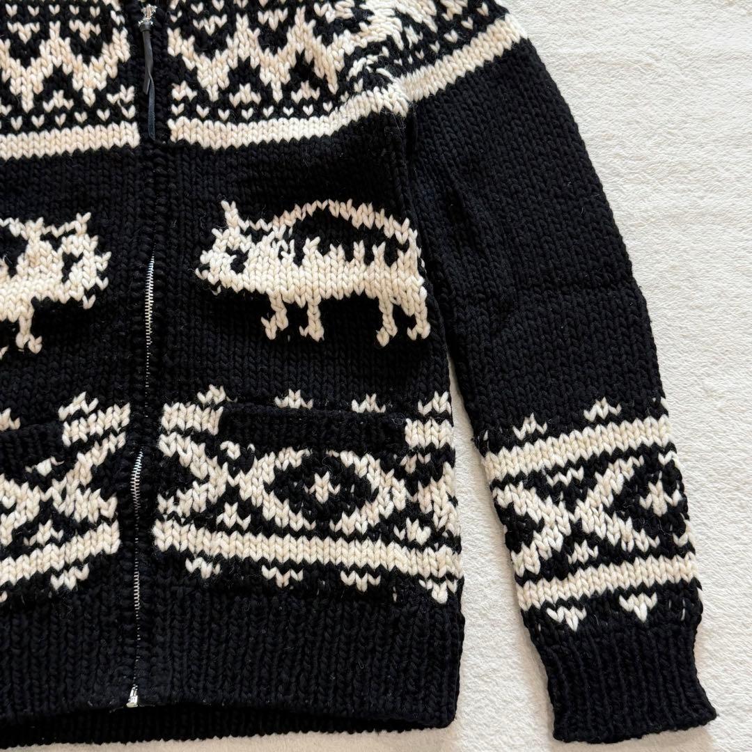 ロンハーマン RHC バッファロー柄 カウチンセーター ジップアップニット 黒 ロンハーマン RHC バッファロー柄 カウチンセーター ジップアップニット 黒