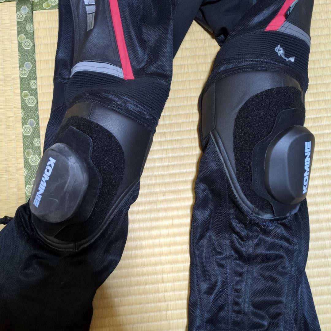 KOMINE バイクパンツ 黒/赤 サイズ調整可能 膝パッド付き