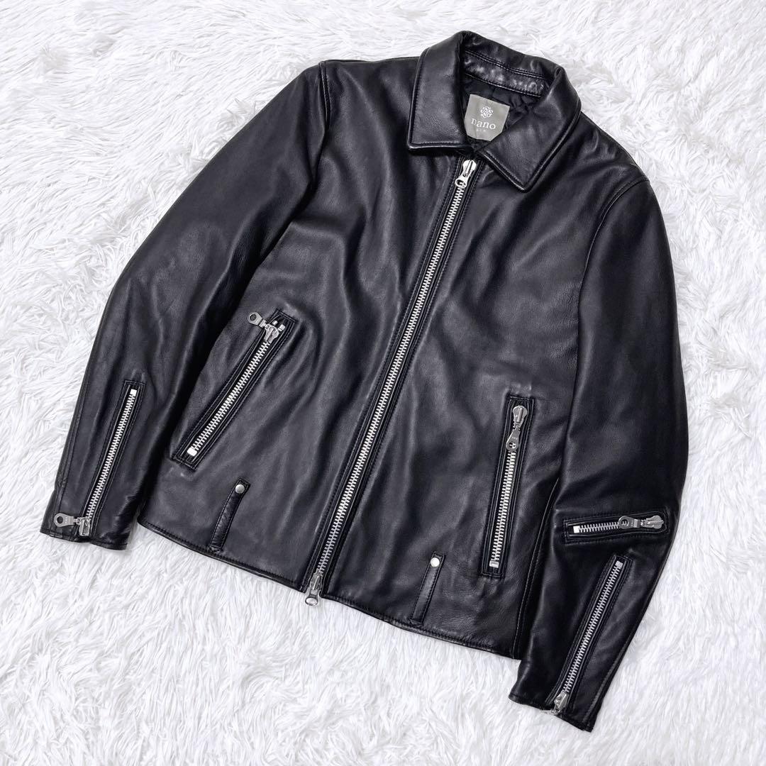 【美品】nano universe シングルライダースジャケット シープレザー
