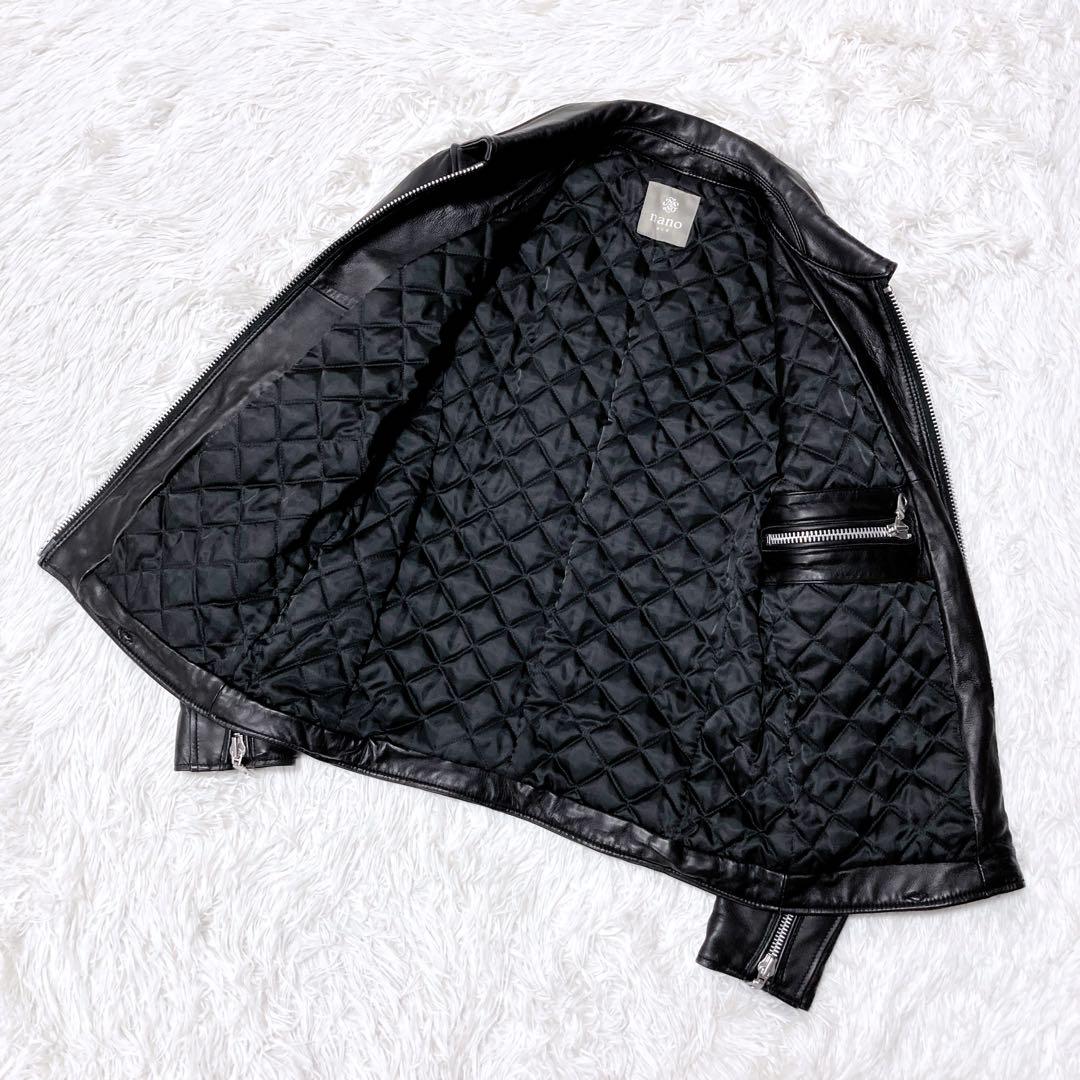【美品】nano universe シングルライダースジャケット シープレザー