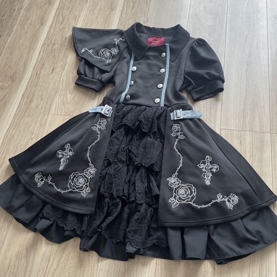 【良品】Jamie エーエヌケー ゴシックバラ刺繍ワンピース　M ロリータ 黒