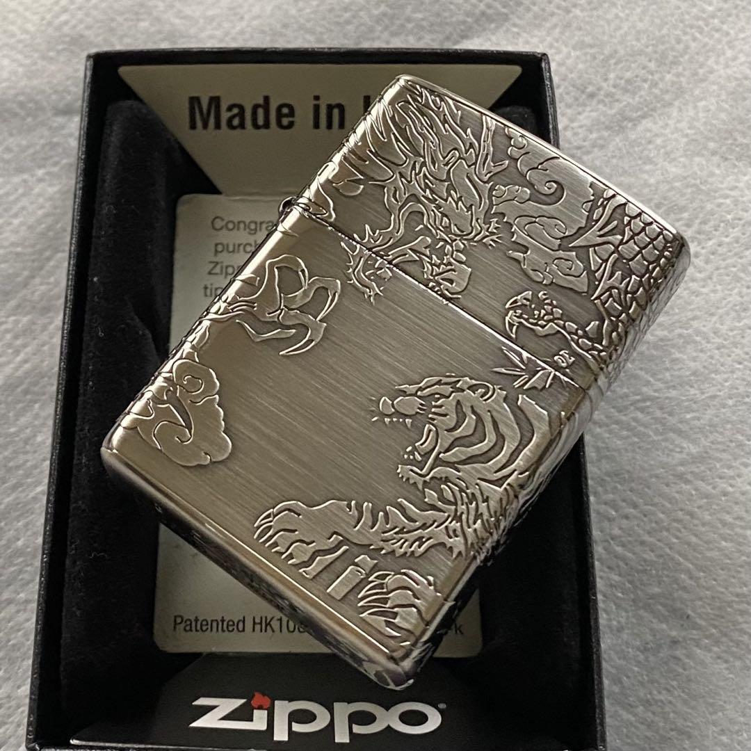 新品　ZIPPO 和柄　龍虎　ニッケル古美　４面　タイガー&ドラゴン ジッポー