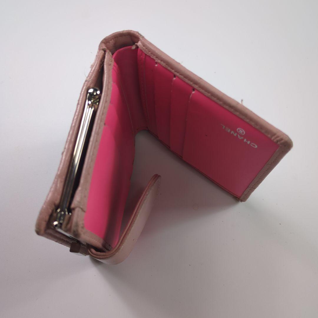 CHANEL シャネル カンボンライン 二つ折り がま口 ピンク