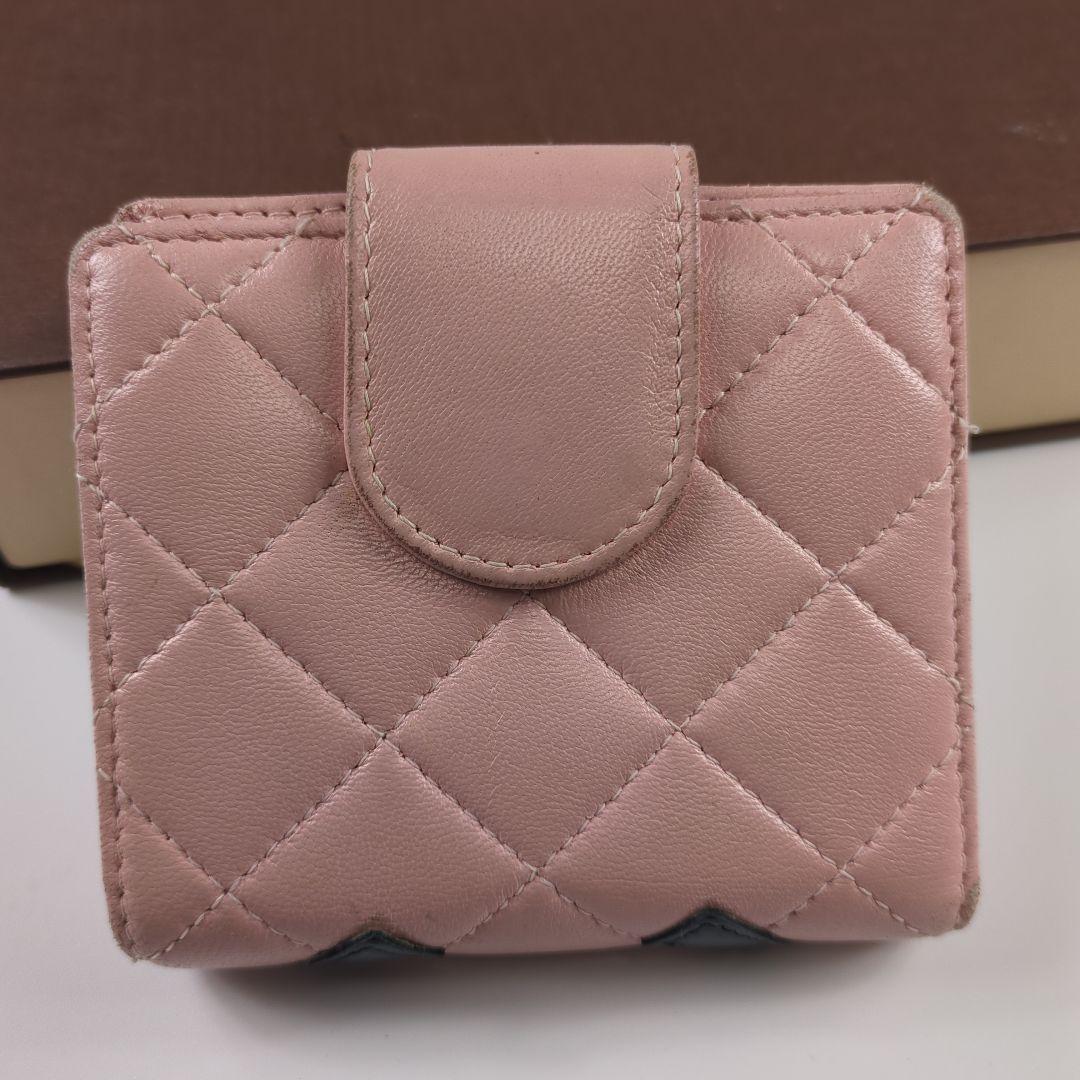 CHANEL シャネル カンボンライン 二つ折り がま口 ピンク