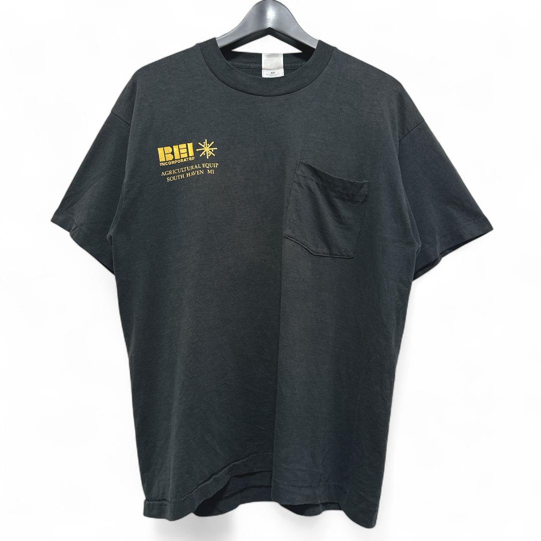 古着 90s USA製 BEI ポケットロゴT XL 黒 Tシャツ 693