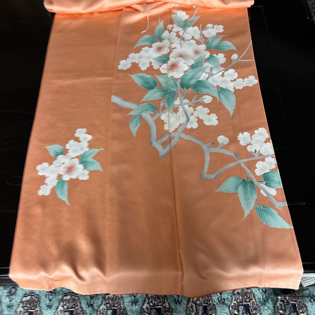 正絹伊勢丹特注訪問着 花柄刺繍 オレンジ - メルカリ