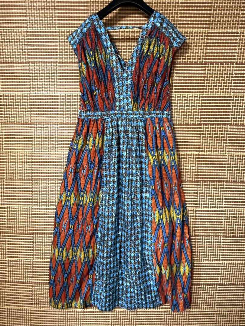 新品 【A.I.C】アフリカンプリント切り替え・フレアワンピース M