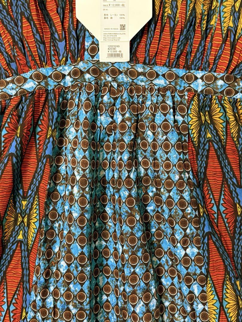 新品 【A.I.C】アフリカンプリント切り替え・フレアワンピース M