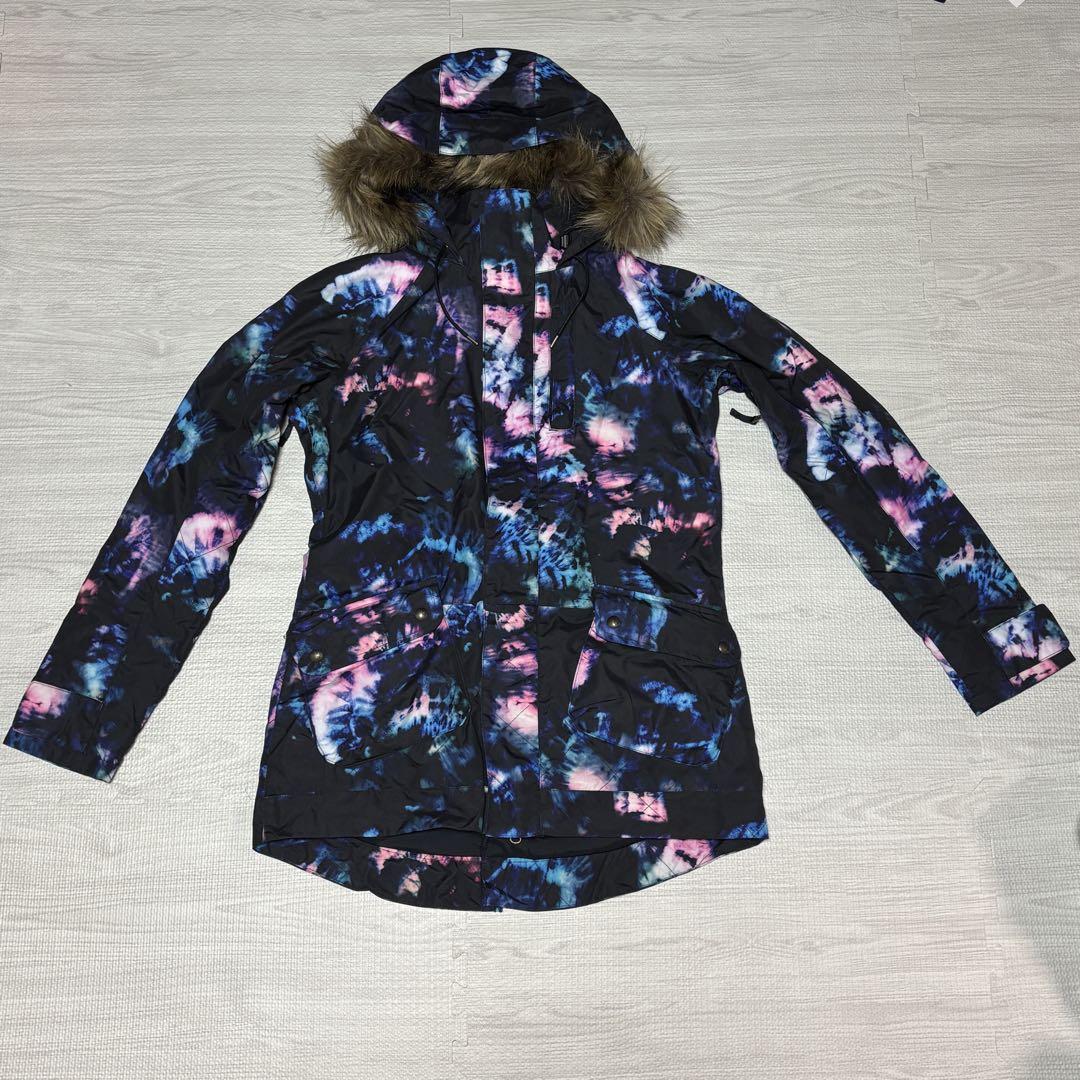 【美品】BURTON バートン　スノーボードウェア　ジャケット　総柄　ファー