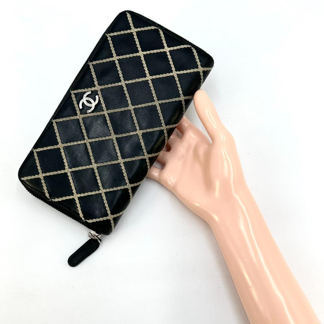 CHANEL ワイルドステッチ ラウンドファスナー ココマーク 長財布 ブラック CHANEL ワイルドステッチ ラウンドファスナー ココマーク 長財布 ブラック
