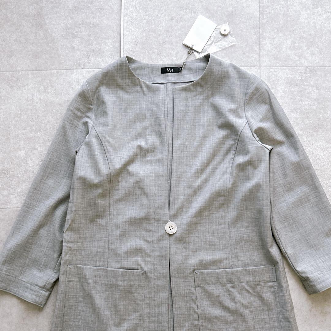 新品タグ付き✨エムフィル　定番梳毛 ジャコート　ノーカラー　七分袖　グレー　M