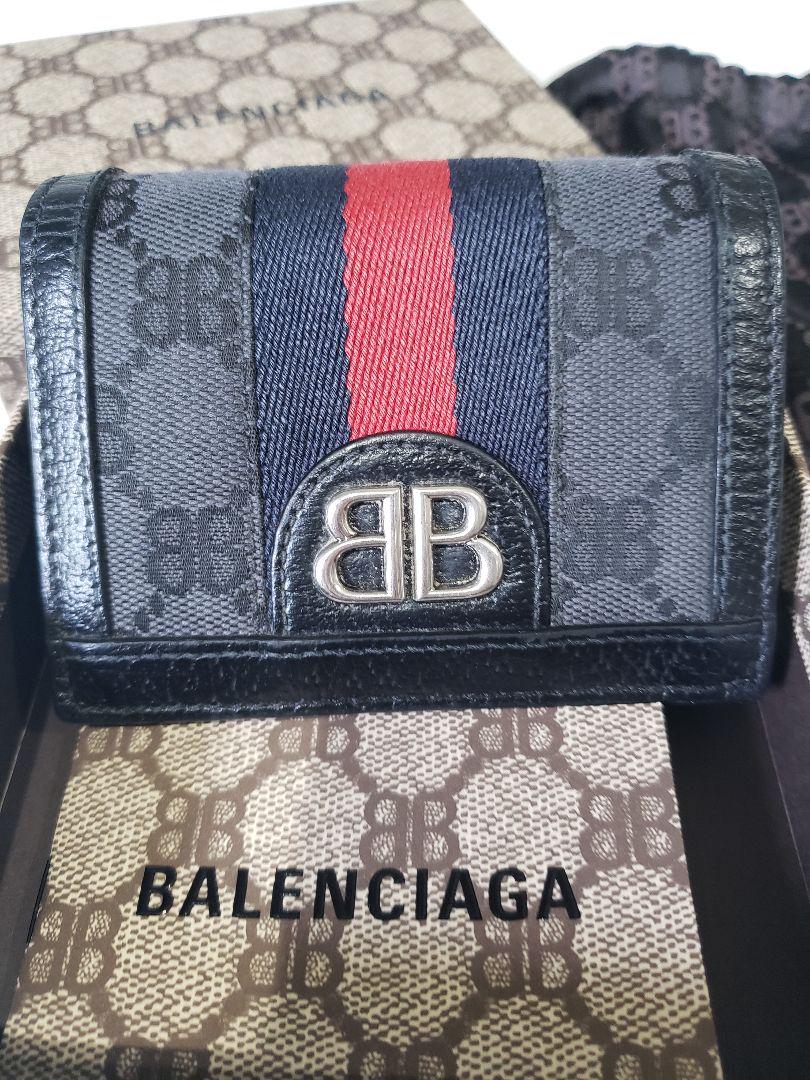 GUCCI、BALENCIAGA 二つ折り財布 BBロゴ 黒/赤