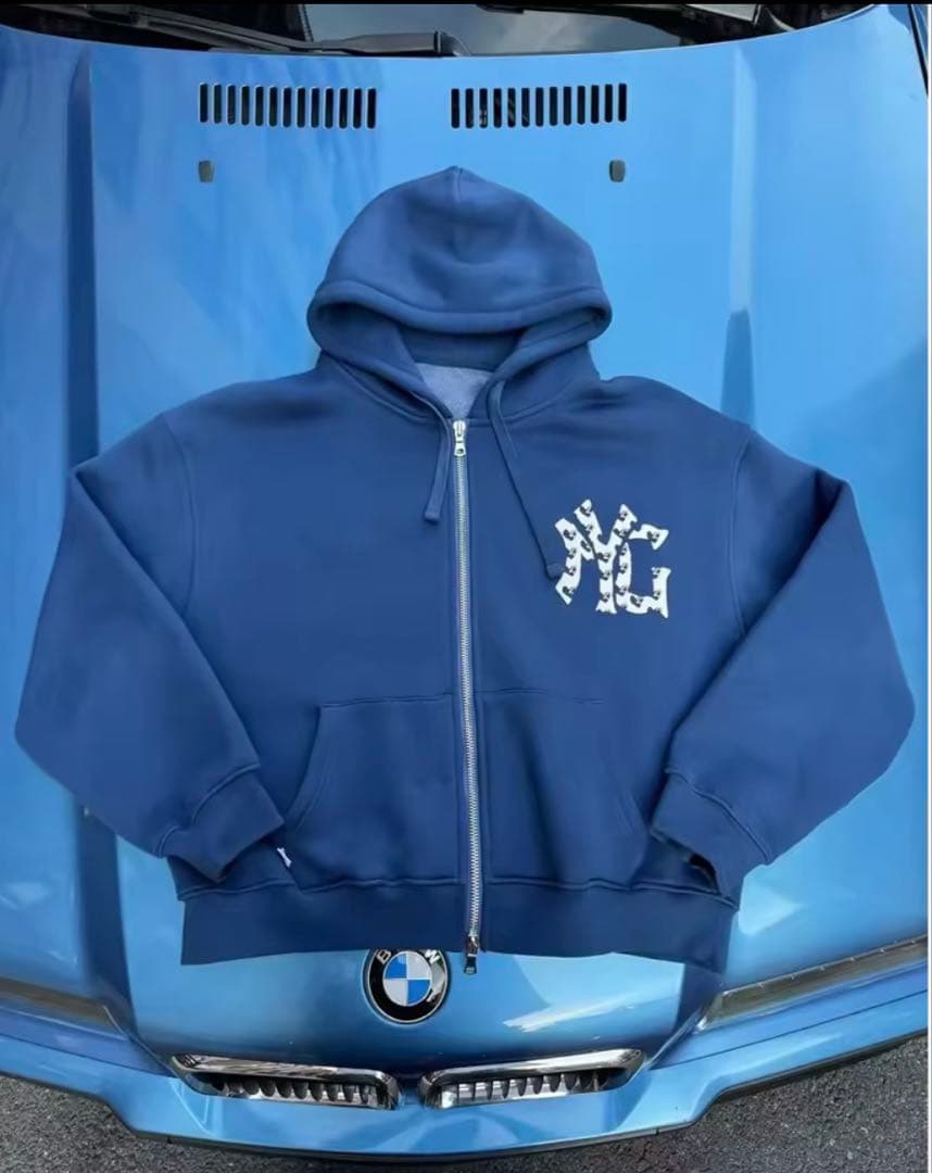 Zespół NY Y2Kスタイル フルジッパーパーカー 青