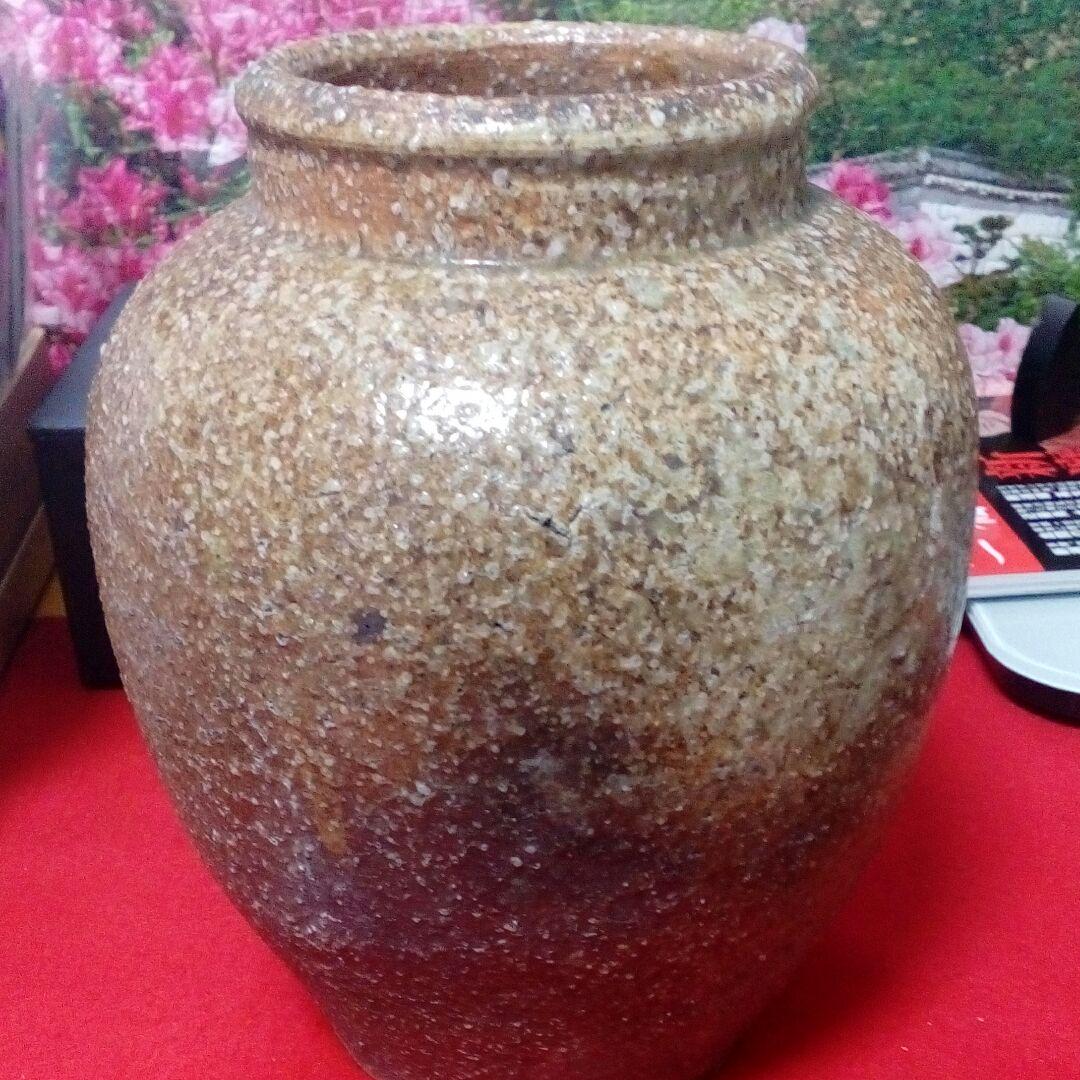 明治時代信楽焼あられ小茶壺古陶磁器高さ18センチ口径7センチ蔵出し