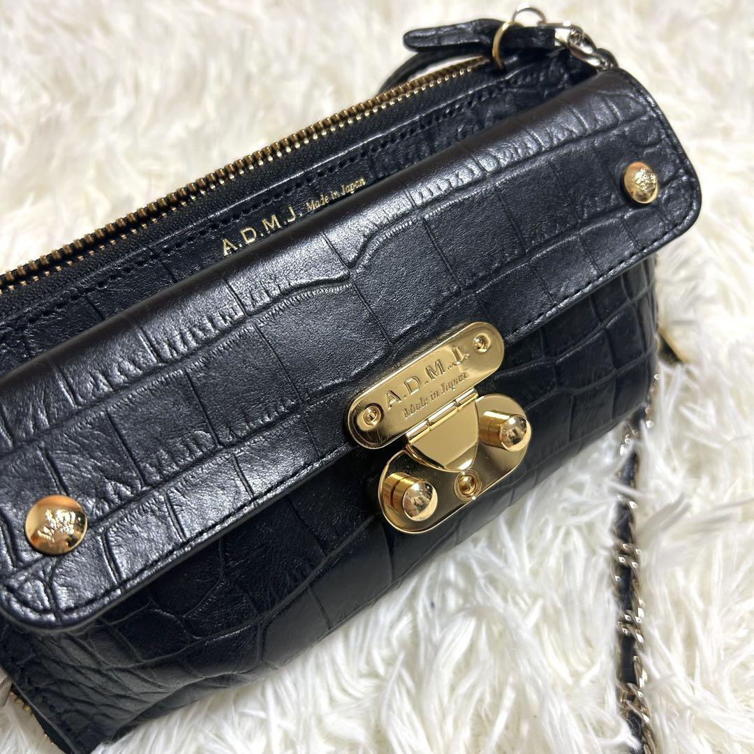 【新品】A.D.M.J クロコ型押し　ウォレットショルダーバッグ　ADMJ 黒