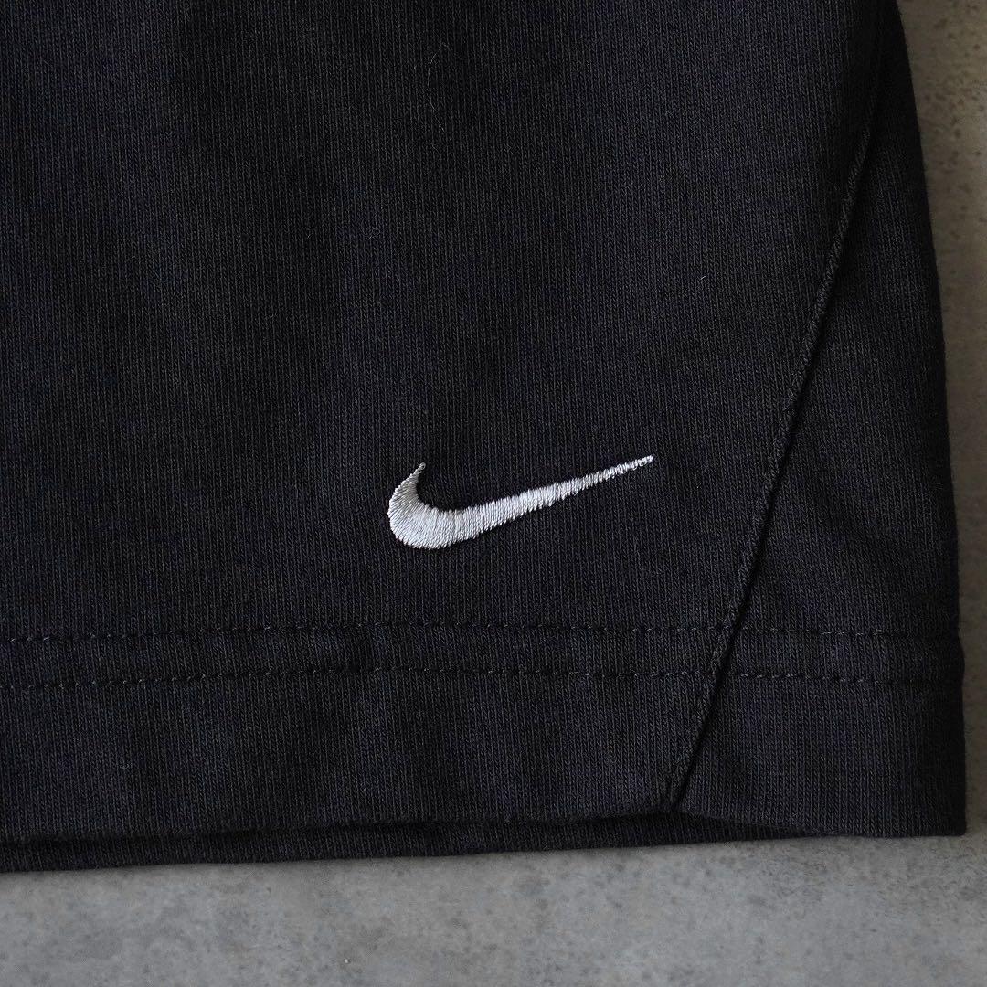 00s OLD NIKE 刺繍 ワンポイント ワイドショーツ ブラック