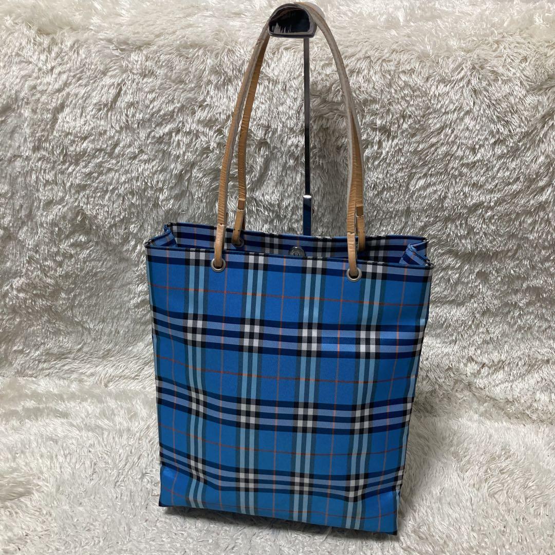 美品 バーバリー トートバッグ ショルダーバッグ ノバチェック 青