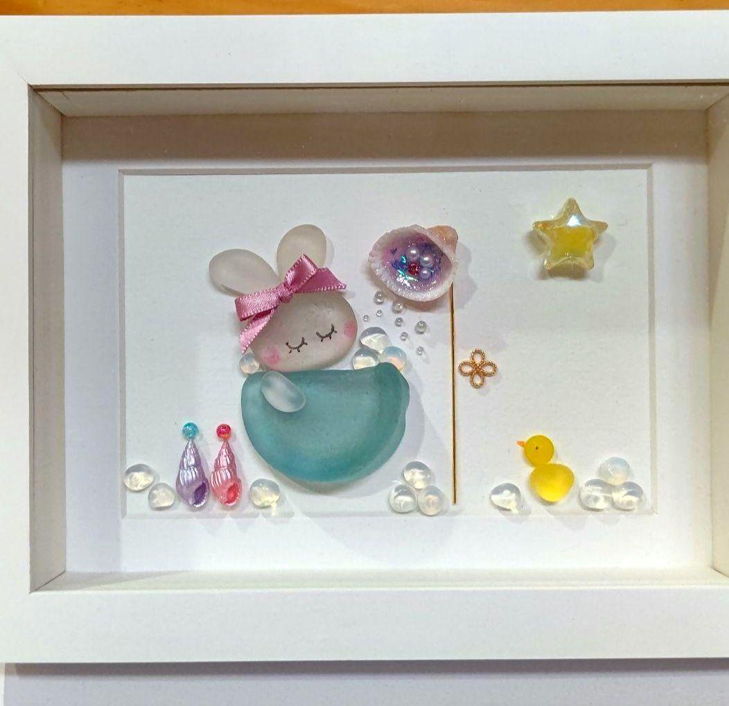 うさちゃんのバスタイム♡シーグラスアート♡ミルキークォーツ