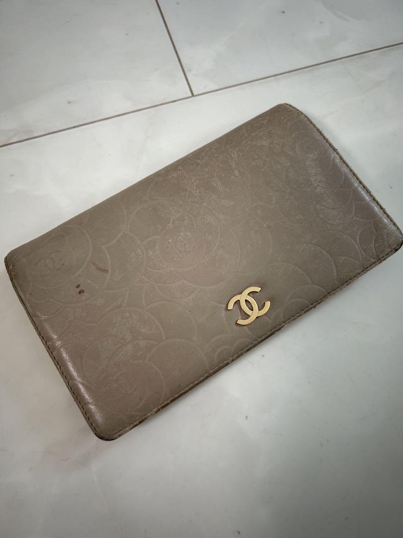 CHANEL シャネル カメリア 長財布 ラムスキン ベージュ　グレージュ