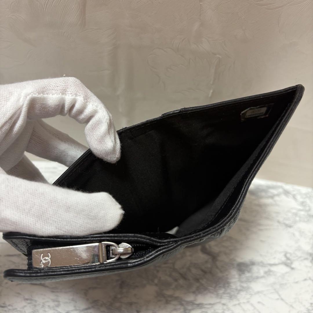 【美品】CHANEL◎シャネル◎キャビアスキン◎二つ折り財布◎ブラック