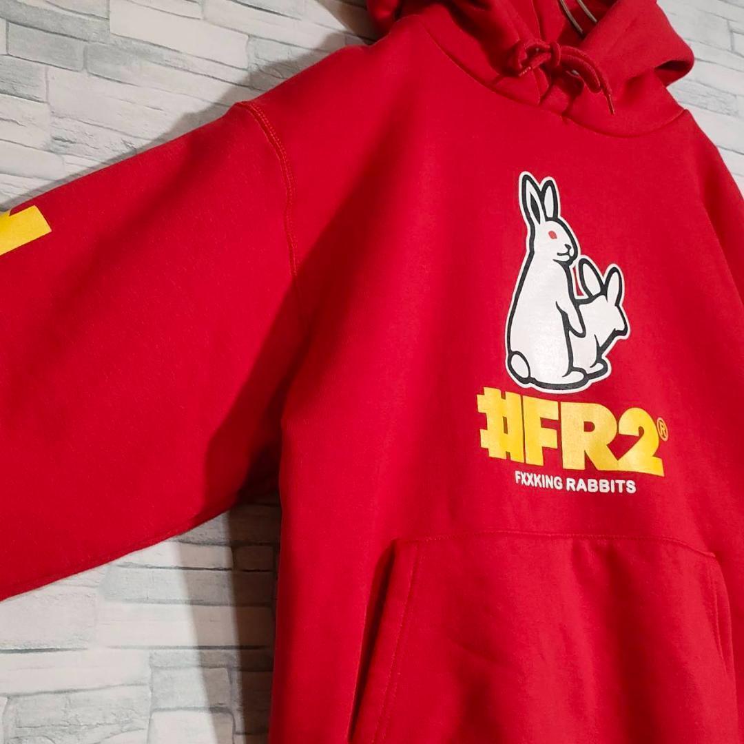 【超希少】FR2 エフアールツー☆センター ビッグプリント パーカー 色情兎 赤