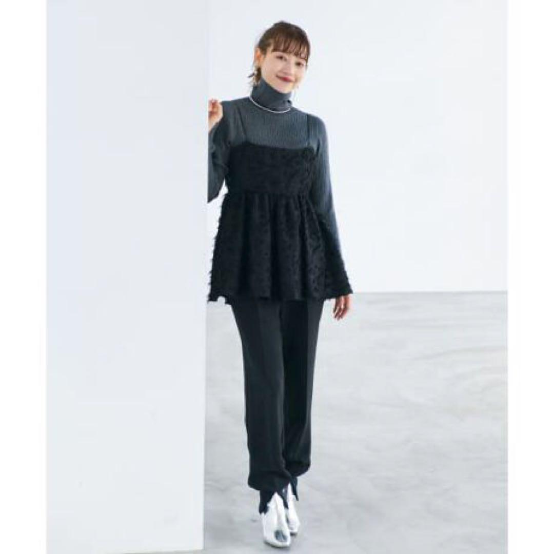 URBANRESEARCHROSSOジャガードギャザーキャミソール　F　ブラック