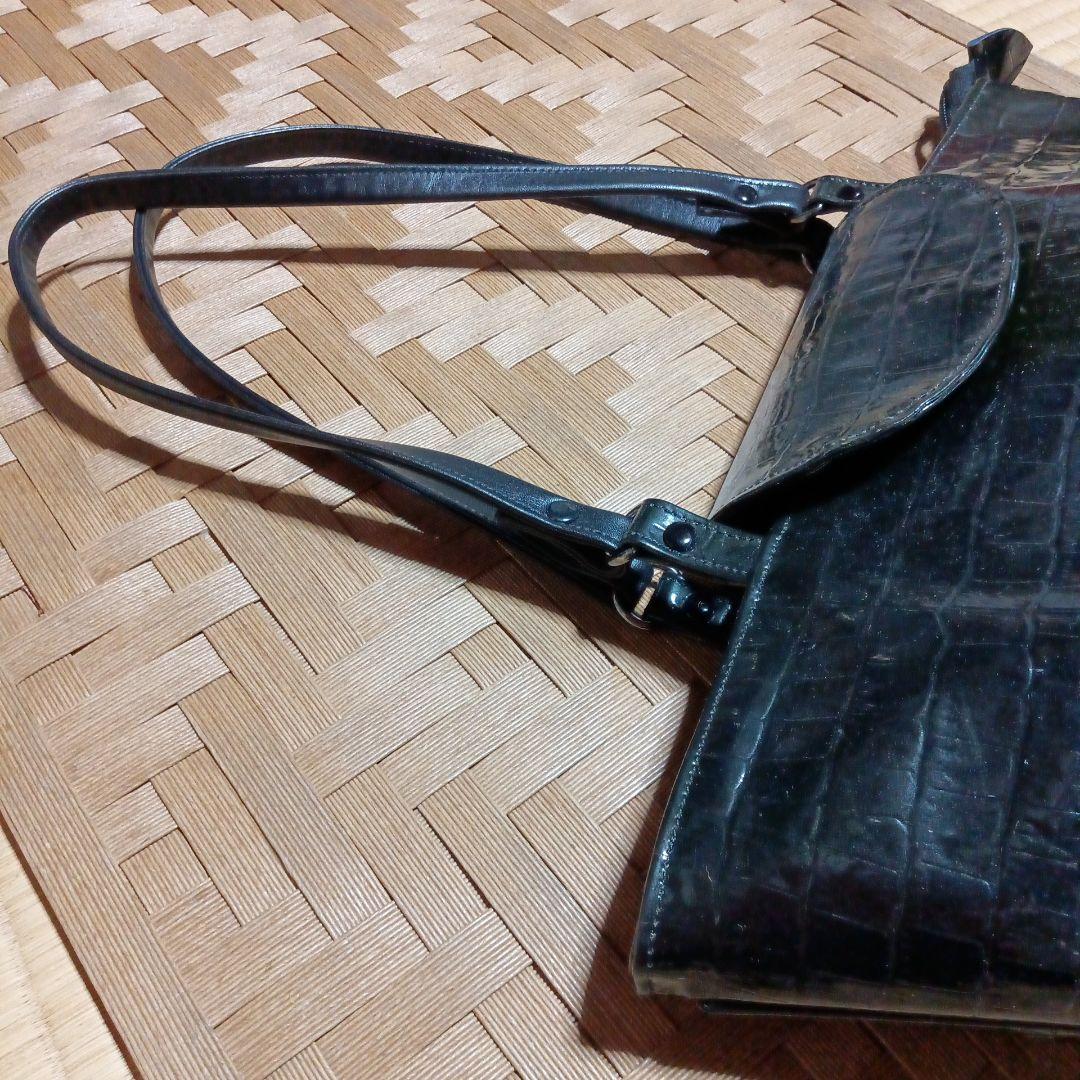 ハンドメイドの素敵なトート/ショルダーバッグ 黒 クロコダイル