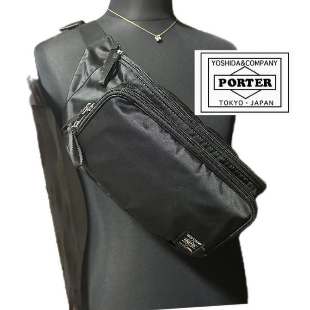 美品 PORTER ポーター ボディバッグ ウエストポーチ ナイロン ブラック 美品 ポーター ウエストポーチ タンカー ボディバッグ ナイロン
