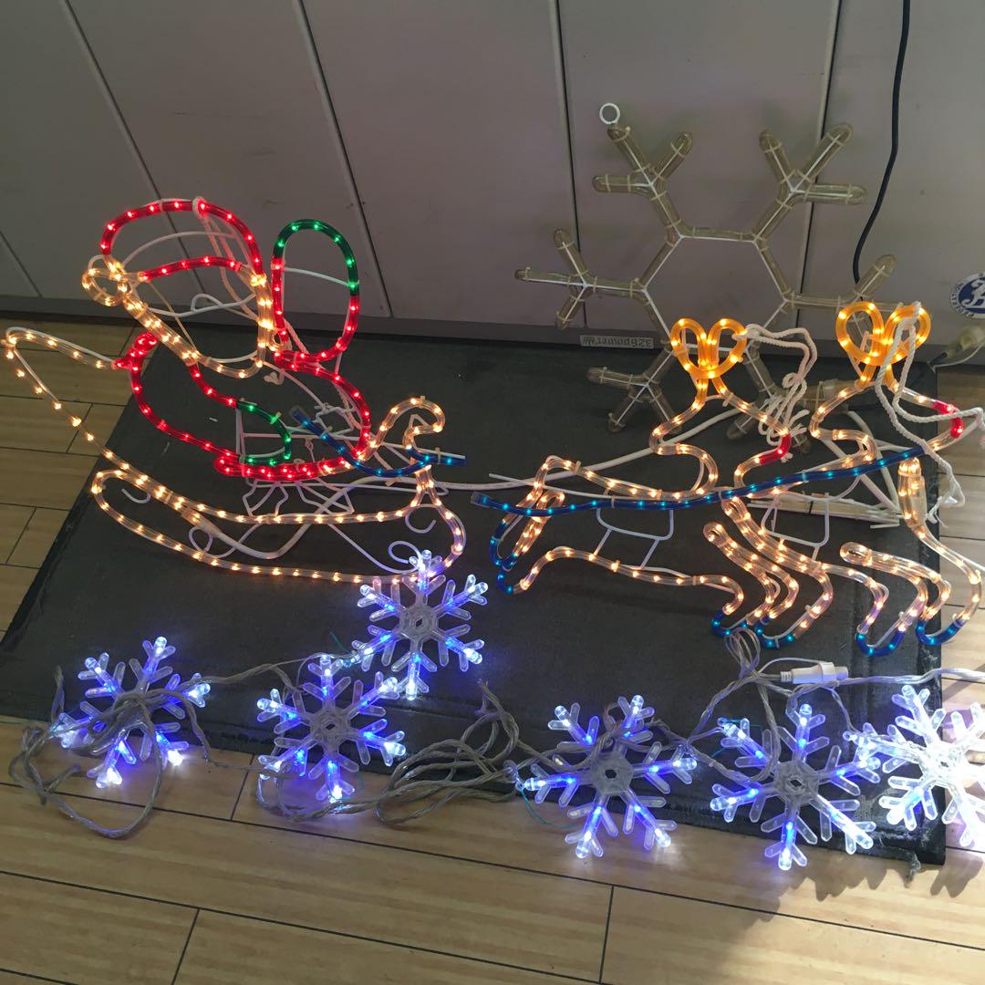 LED イルミネーション3点セットサンタトナカイ雪の結晶大小