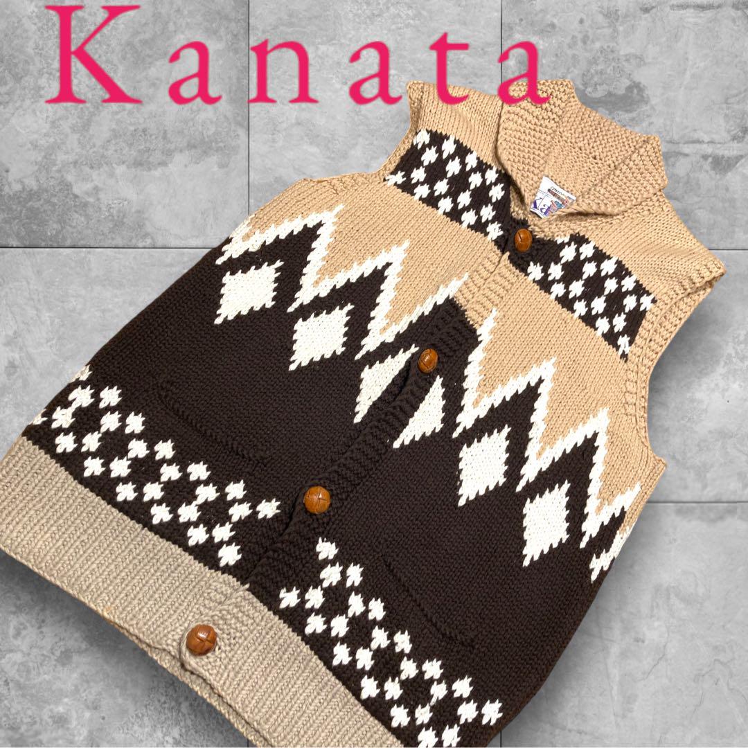Kanata カウチンニットベスト ネイティブ柄 背面刺繍 CANADA Kanata カウチンニットベスト ネイティブ柄 背面刺繍 CANADA
