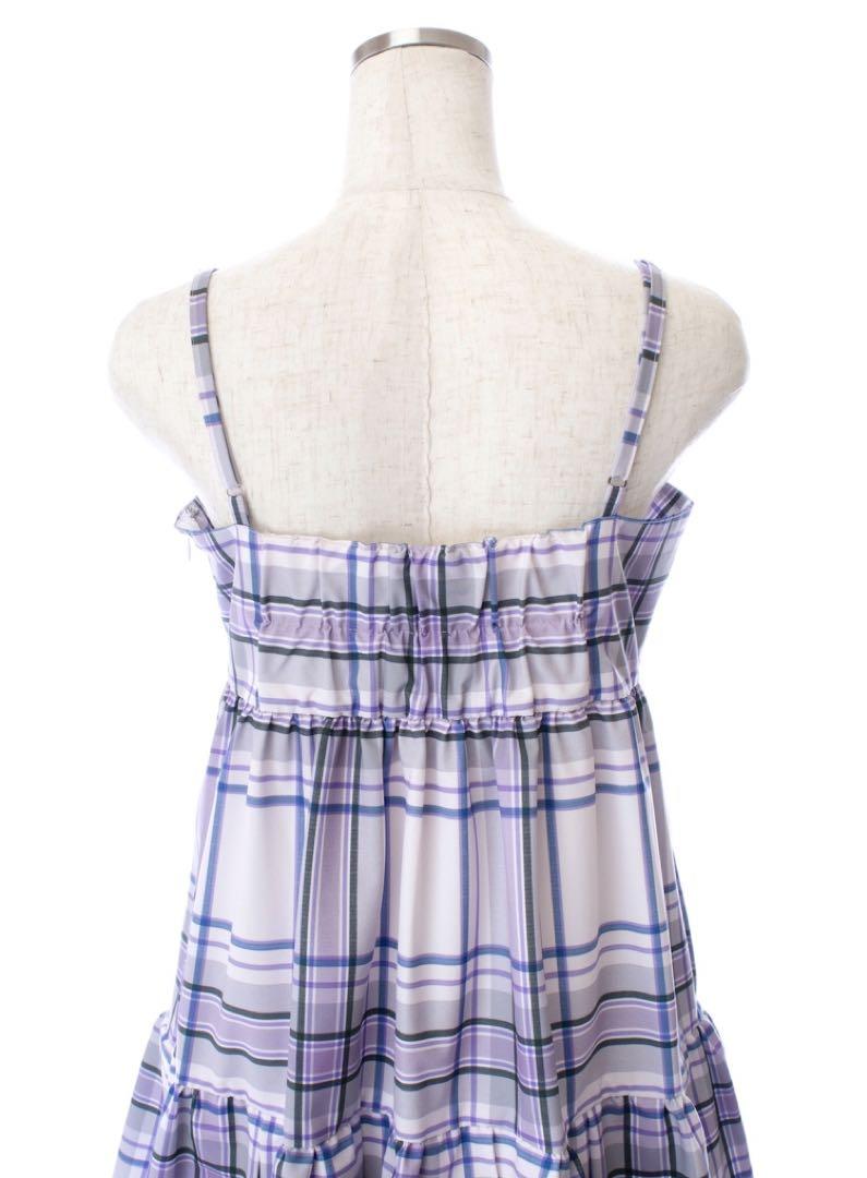 週末セール✨【定価53,350円】OBLI パープルチェックキャミワンピース／1