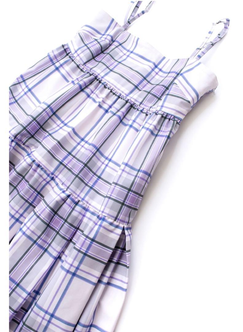 週末セール✨【定価53,350円】OBLI パープルチェックキャミワンピース／1