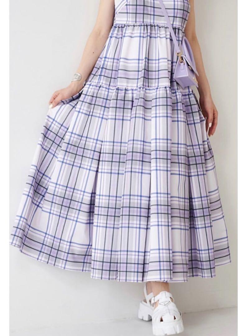 週末セール✨【定価53,350円】OBLI パープルチェックキャミワンピース／1