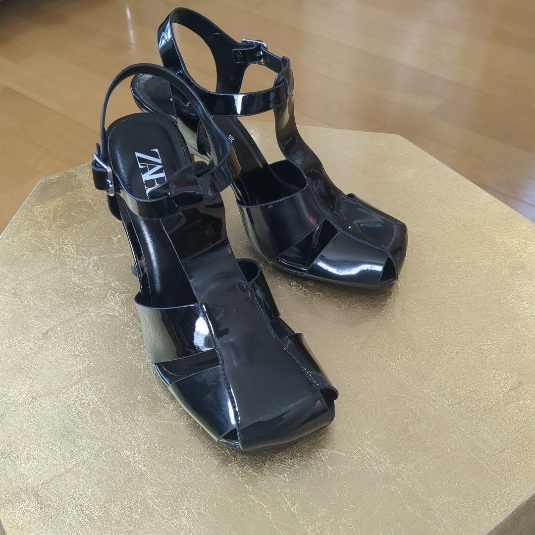 ZARA エナメルパンプス サンダル 23cm ブラック 試し履きしただけ