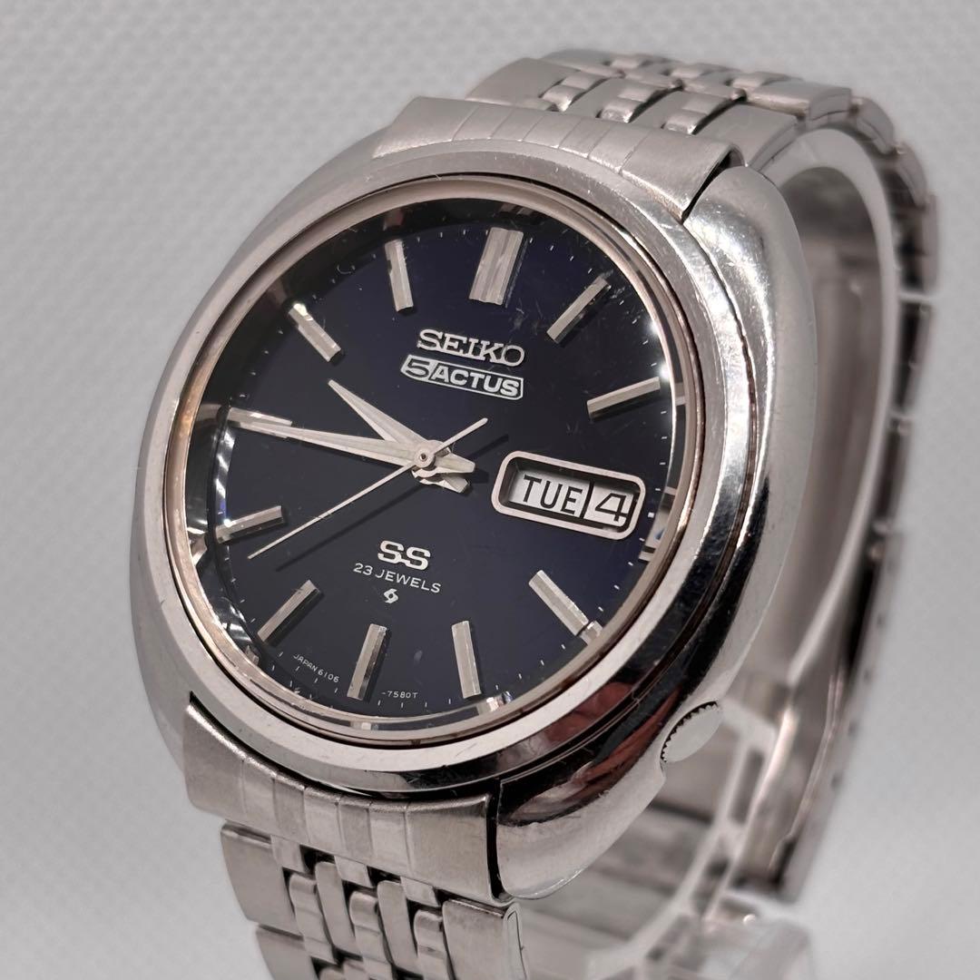 SEIKO5 ACTUS SS 自動巻き 黒文字盤 デイデイト メンズ 稼働品SEIKO 5