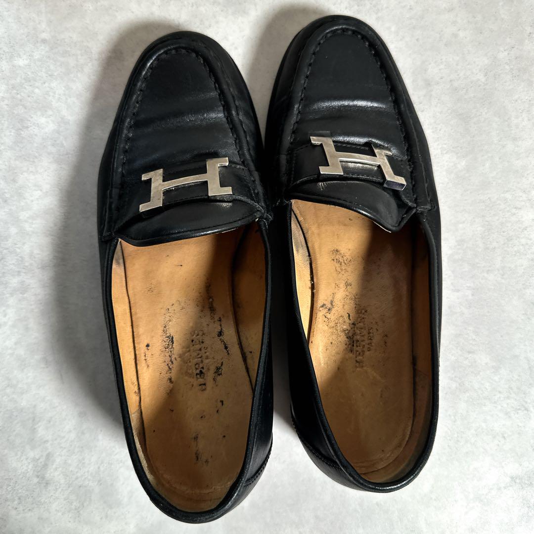 HREMES エルメス H金具 パンプス ローファー 35 ブラック
